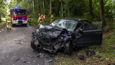Prawie dwa promile i drzewo na drodze. Pasażer trafił do szpitala