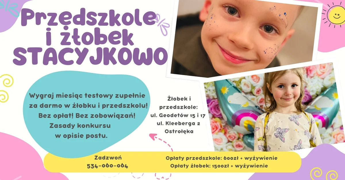 Grafika promocyjna wydarzenia Konkurs na bezpłatny pobyt w żłobku i przedszkolu dla dzieci