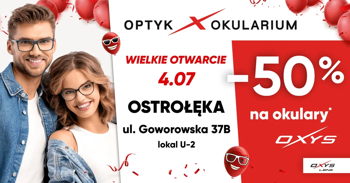 Grafika promocyjna wydarzenia Nowy salon optyczny Optyk Okularium otwiera się w Ostrołęce