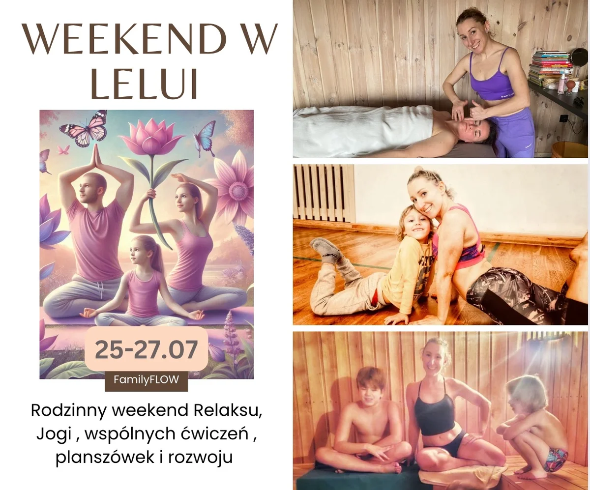 Grafika promocyjna wydarzenia Rodzinny wypoczynek i warsztaty rozwojowe w Siedlisku Leluja