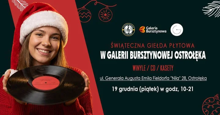 Grafika promocyjna wydarzenia Świąteczna Giełda Płytowa w Galerii Bursztynowej – 19 grudnia