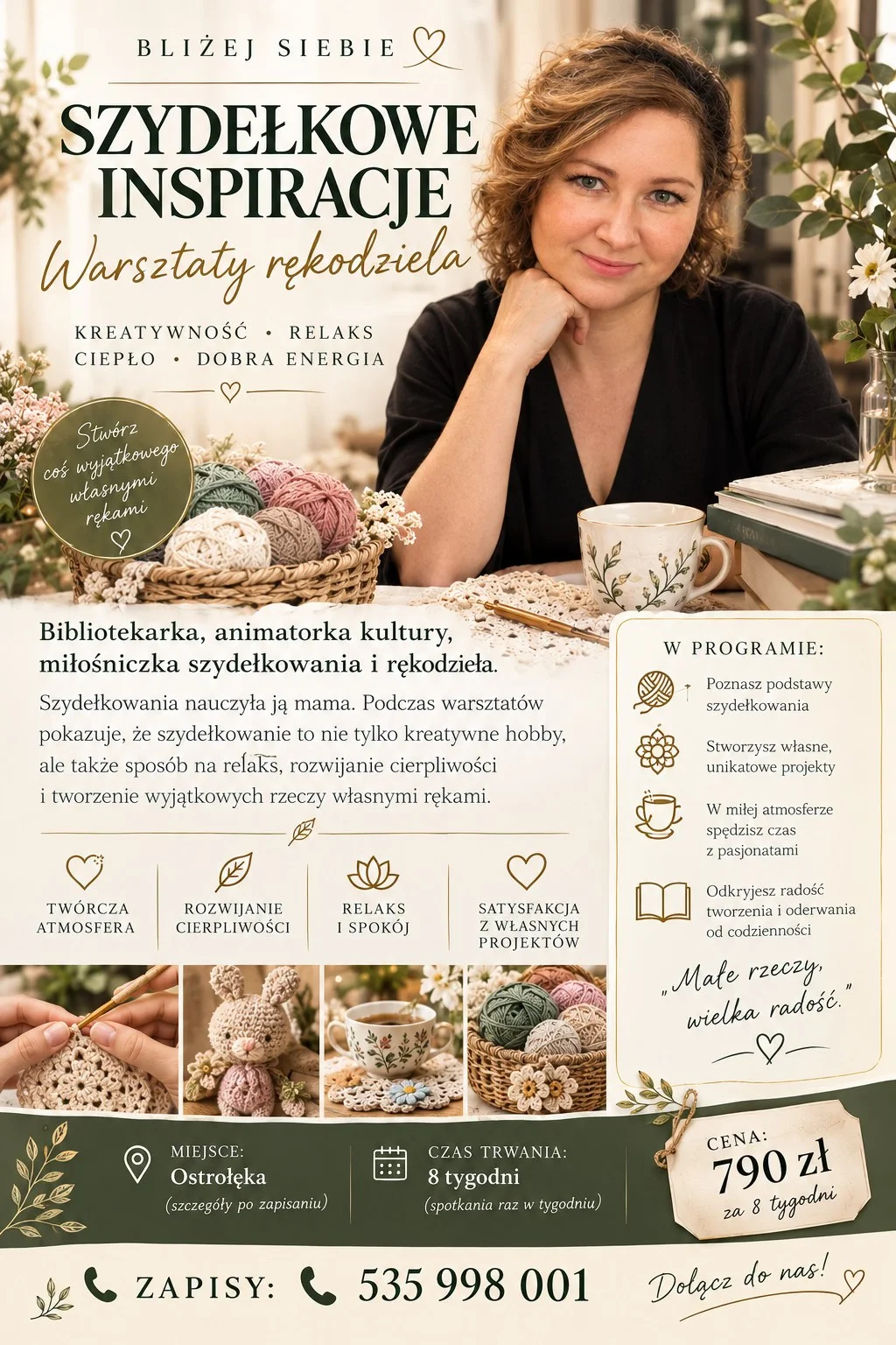 Grafika promocyjna wydarzenia Szydełkowe Inspiracje. Bliżej Siebie – warsztaty w Ostrołęce