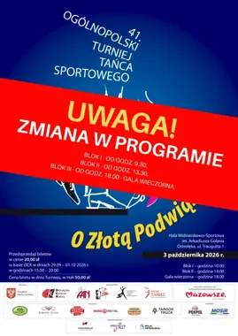 Grafika promocyjna wydarzenia 41. Ogólnopolski Turniej Tańca Sportowego „O Złotą Podwiązkę”
