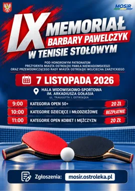 Grafika promocyjna wydarzenia IX Memoriał Barbary Pawelczyk w tenisie stołowym