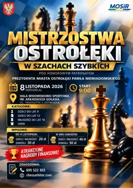 Grafika promocyjna wydarzenia VI Mistrzostwa Ostrołęki w Szachach Szybkich