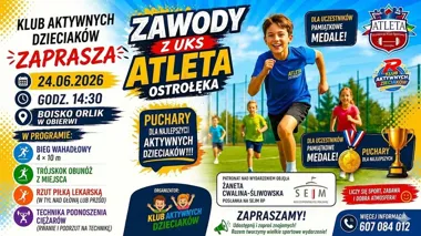 Grafika promocyjna wydarzenia Zawody z UKS Atleta Ostrołęka w Obierwi na zakończenie sezonu