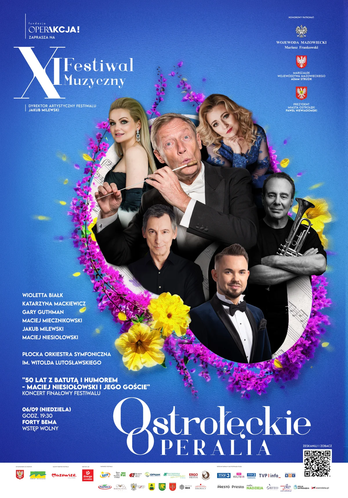 Grafika promocyjna wydarzenia XI Festiwal Muzyczny „Ostrołęckie Operalia” – koncert finałowy „50 lat z batutą i humorem – Maciej Niesiołowski i Jego Goście”