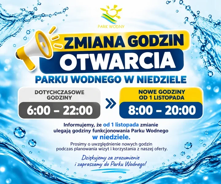 Park Wodny w Ostrołęce skraca niedzielne godziny otwarcia