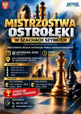 Sto miejsc i nagrody do 1000 zł. W Ostrołęce odbędzie się turniej szachowy