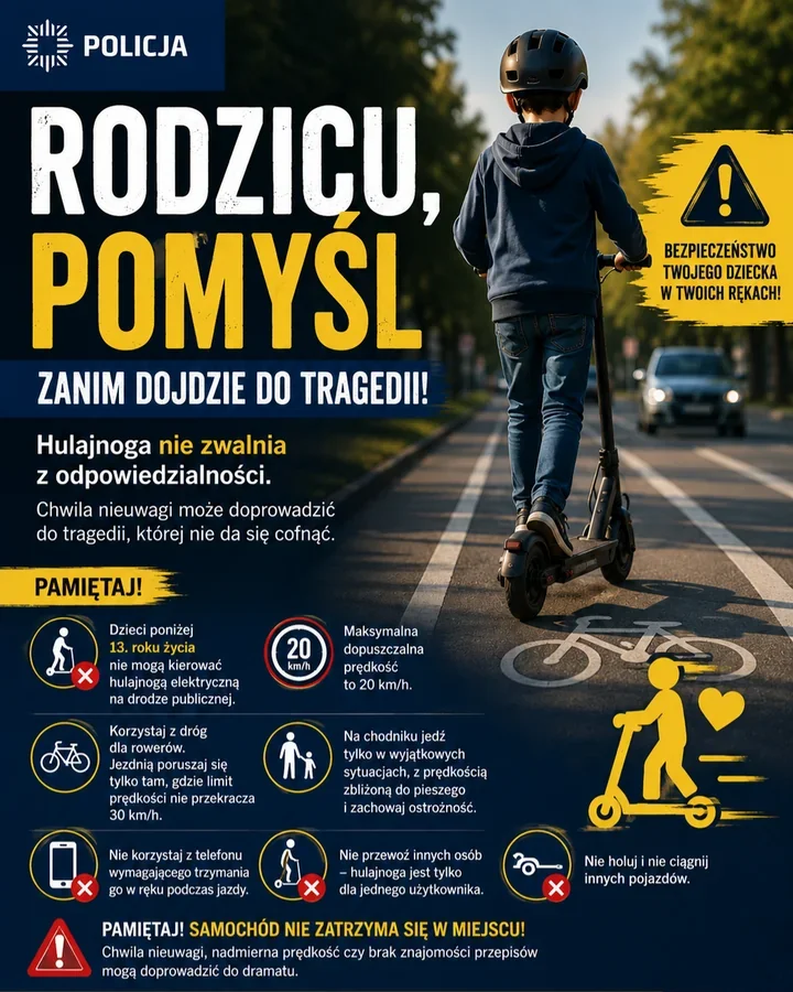 Dzieci na hulajnogach elektrycznych - policja ostrzega przed tragicznym finałem