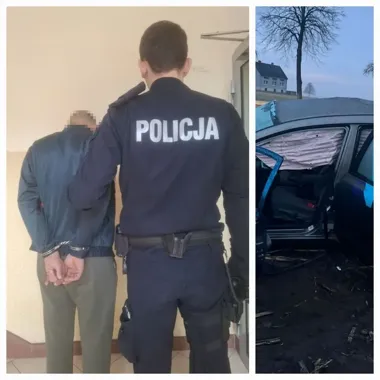 Uciekł po dachowaniu na K-53 - zatrzymali go ostrołęccy policjanci