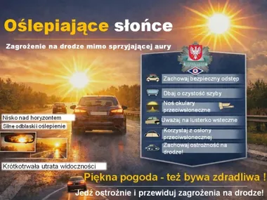 Oślepiające słońce na drodze - chwila nieuwagi może skończyć się wypadkiem