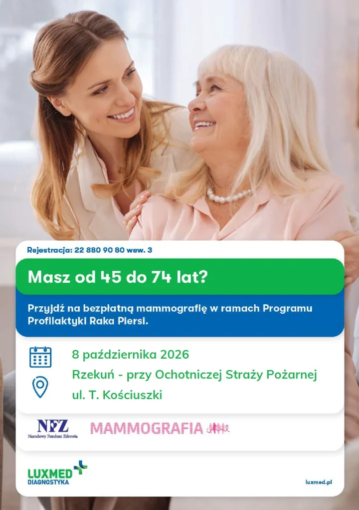 Bezpłatna mammografia w Rzekuniu. Mobilna pracownia LUX MED przy OSP
