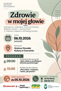 Bezpłatne konferencje o zdrowiu psychicznym dzieci i młodzieży w Czerwinie
